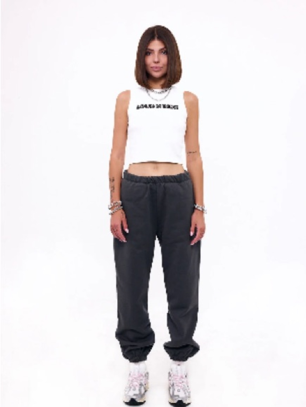 Women's Charcoal Elastic-Waist Casual Jogger Pants
